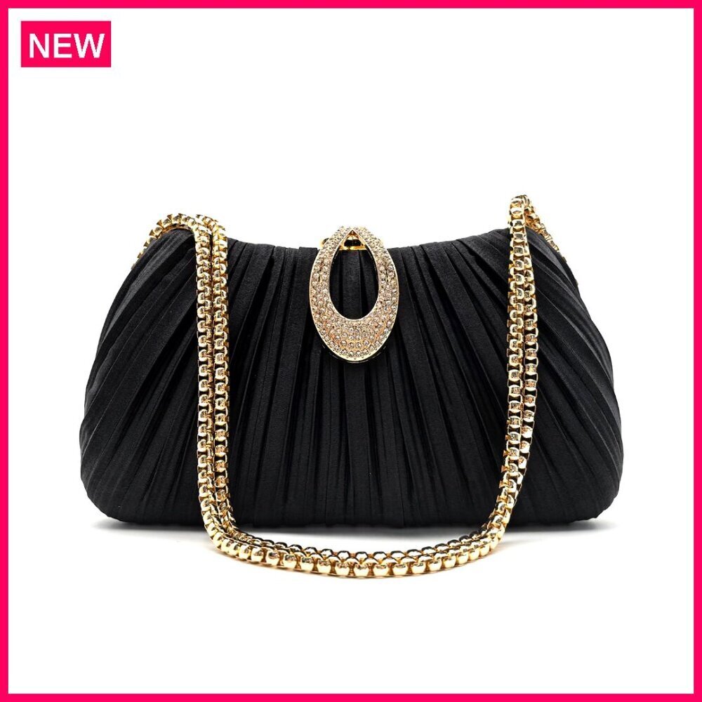 Satin Evening Clutch with Detachable Chain for Formal Occasions